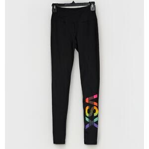 VSX Sport Victoria’s Secret Leggings XS Tall Black Rainbow Logo High Rise Pocket